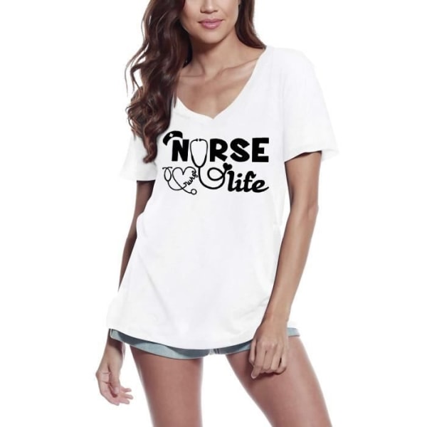 T-shirt med v-ringad dam La Vie D'Infirmiere – Nurse Life – Vintage T-shirt Vit
