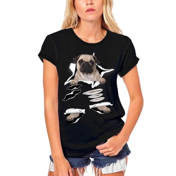 Ekologisk mops hund T-shirt för kvinnor – Mops hund – Vintage svart T-shirt djup svart