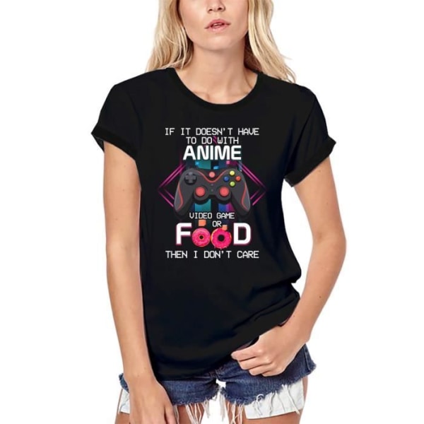 T-shirt dam Bio Anime TV-spel Mat - Jag bryr mig inte Roligt skämt – Anime TV-spel Mat - Jag bryr mig inte Roligt skämt – djup svart