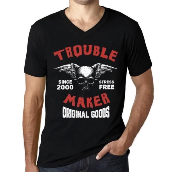 V-ringad T-shirt för män Problem utan stress sedan 2000 – Trouble Maker Stressfri sedan 2000 – 23 år gammal T-shirt present 23:e djup svart