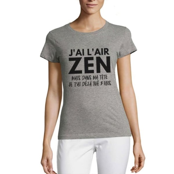 T-shirt med rund hals för kvinnor Jag ser zen men i mitt huvud Vintage grå T-shirt Ljunggrå
