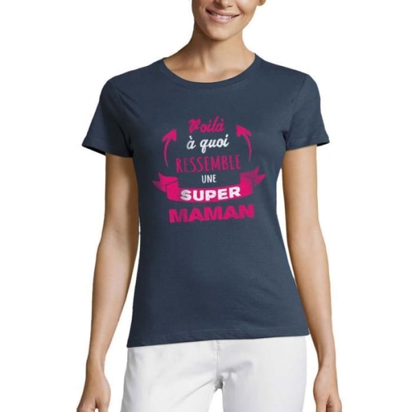 T-shirt med rund hals för kvinnor Så här ser en supermamma ut Vintage T-shirt Denim