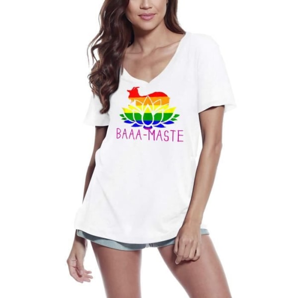 V-ringad T-shirt dam Baaa-Maste - Andlig Meditation – Baaa-Maste - Spirtual Meditation – Vintage T-shirt Vit