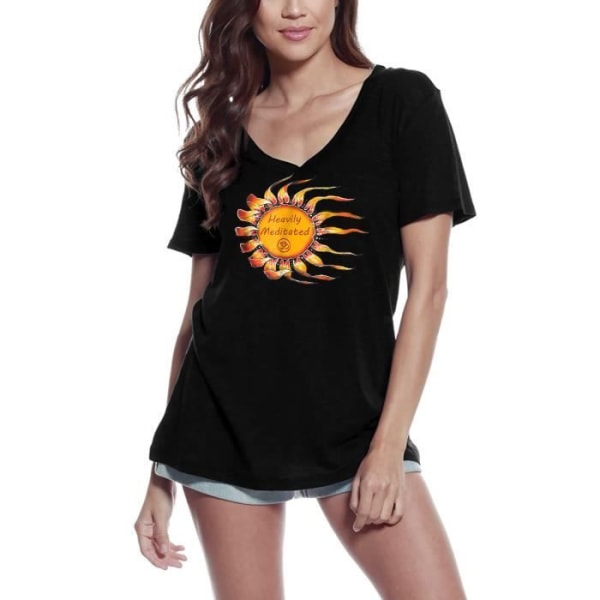 T-shirt med v-ringad dam, Heavy Meditated Peace Yoga – Heavily Meditated Yoga Peace – Vintage svart T-shirt djup svart