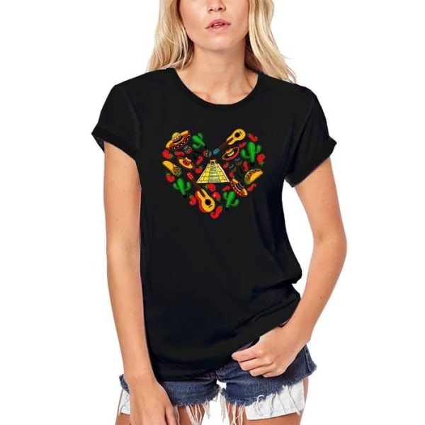 Ekologisk T-shirt dam Cinco De Mayo Heart - Rolig mexikansk fest med Tequila och Sombrero – Cinco De Mayo Heart - Rolig mexikansk djup svart S