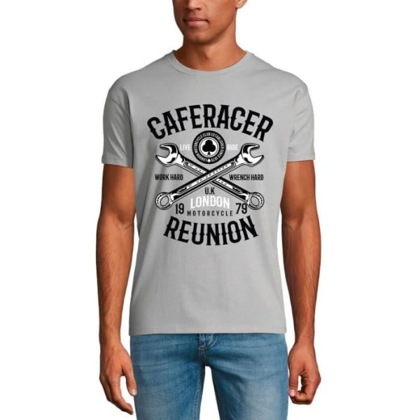 T-shirt herr Caferacer Reunion - Live Ride Moto – Caferacer Reunion - Live Ride Motorcykel – Vintage grå T-shirt rent grått