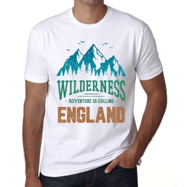 Wild Nature T-shirt för män Äventyr kallar England – Wilderness, Adventure Is Calling England – Vintage T-shirt Vit