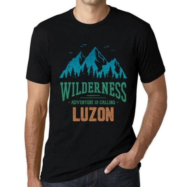 T-shirt herr – Wilderness, Adventure is Calling Luzon – Vintage svart T-shirt djup svart