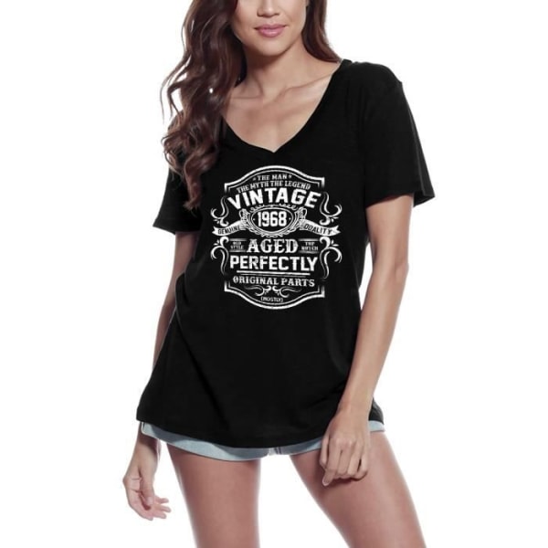 T-shirt med v-ringad dam Vintage 1968 Perfekt åldrad – Vintage 1968 Åldrad perfekt – 55 år 55-årspresent T-shirt djup svart