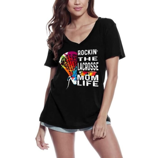 T-shirt med v-ringad dam La Vie D'une Lacrosse Mom – Rockin The Lacrosse Mom Life Mother – Vintage svart T-shirt djup svart