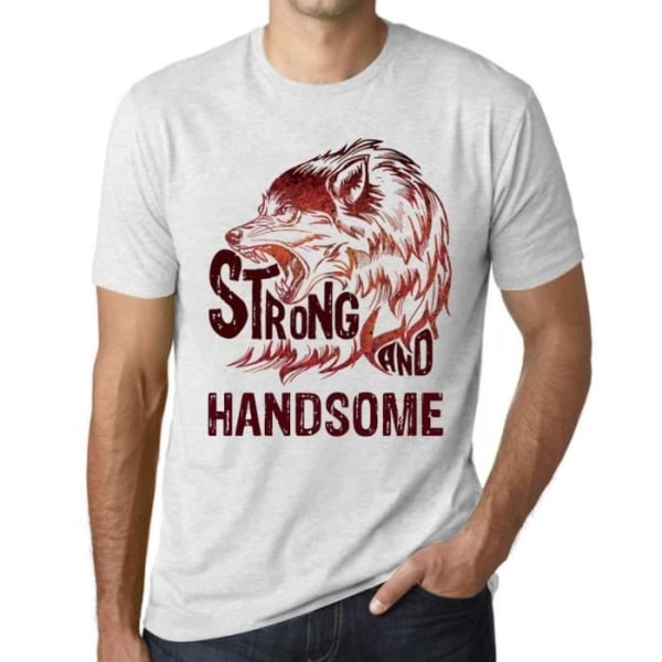 Strong and Handsome Wolf T-shirt för män – Strong Wolf And Handsome – Vintage vit T-shirt Ljungvit