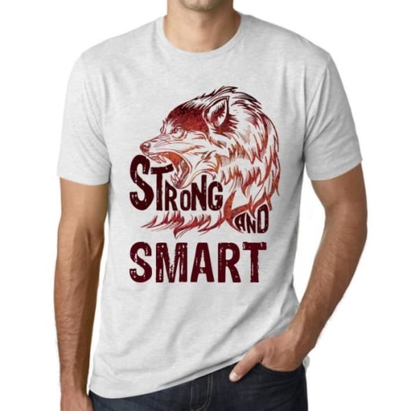 Strong and Intelligent Wolf T-shirt för män – Strong Wolf And Smart – Vintage vit T-shirt Ljungvit