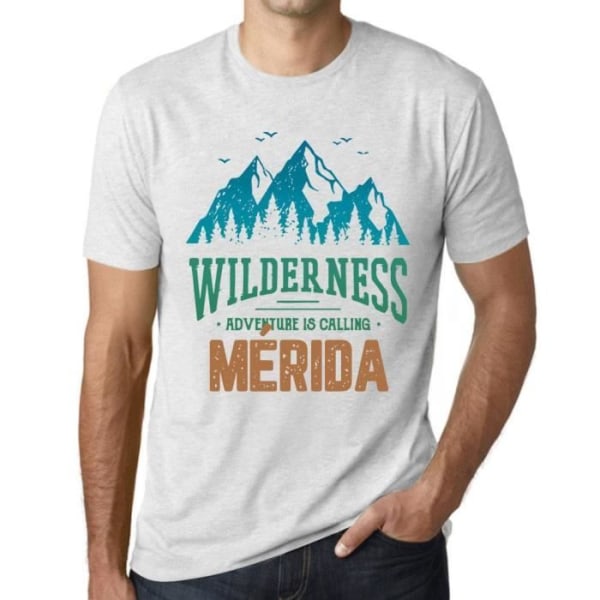 T-shirt herr Wild Nature L'Aventure Calling Mérida – Wilderness, Adventure is Calling Mérida – Vintage vit T-shirt Ljungvit