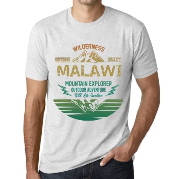 T-tröja för män Outdoor Adventure Wild Nature Mountain Explorer i Malawi – Outdoor Adventure, Wilderness, Mountain Ljungvit