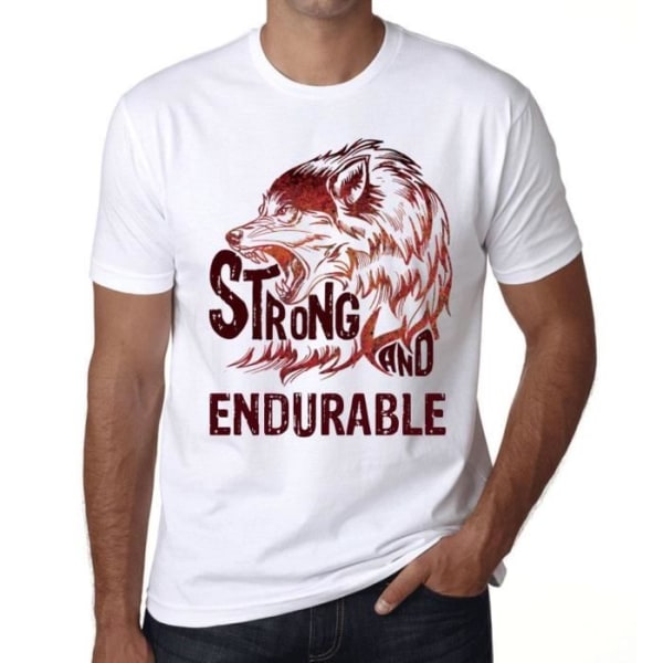 Strong and Endurable Wolf T-shirt för män – Strong Wolf And Endurable – Vintage T-shirt Vit