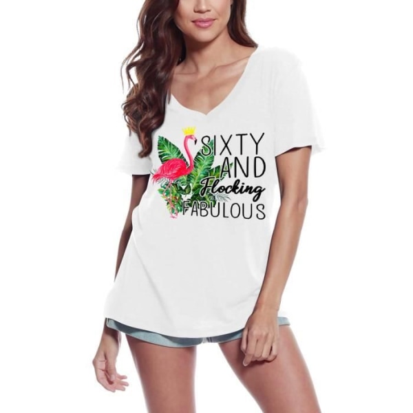 T-shirt med v-ringad dam Sixty And Flocking Fabulous – Sixty And Flocking Fabulous – Vintage T-shirt Vit