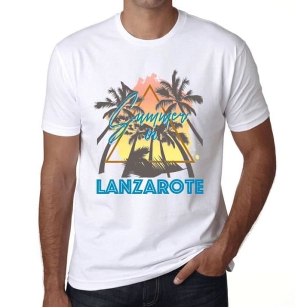 T-shirt herr Palm Tree Sun Summer In Lanzarote – Palm, Sunshine, Summer In Lanzarote – Vintage T-shirt Vit