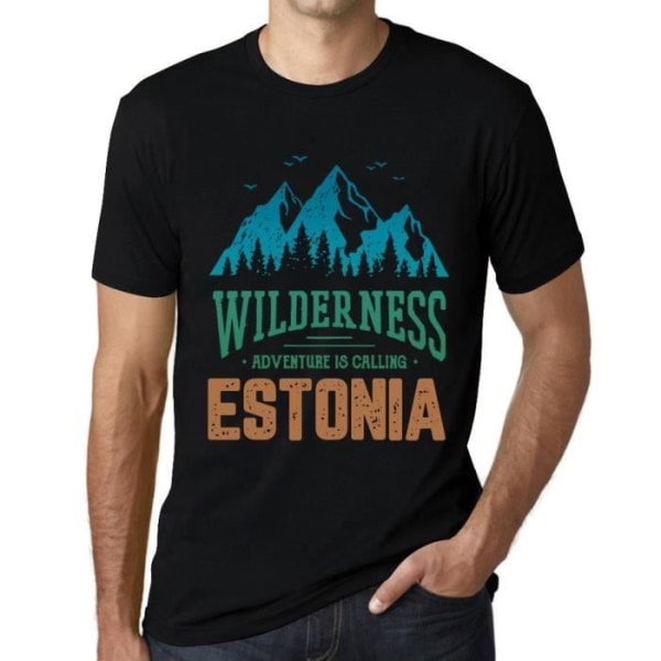 Wild Nature T-shirt herr Äventyret ringer Estland – Vildmarken, äventyret kallar Estland – Vintage svart T-shirt djup svart