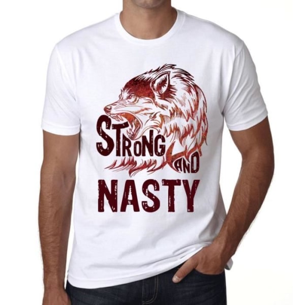 Strong and Nasty Wolf T-shirt för män – Strong Wolf And Nasty – Vintage T-shirt Vit