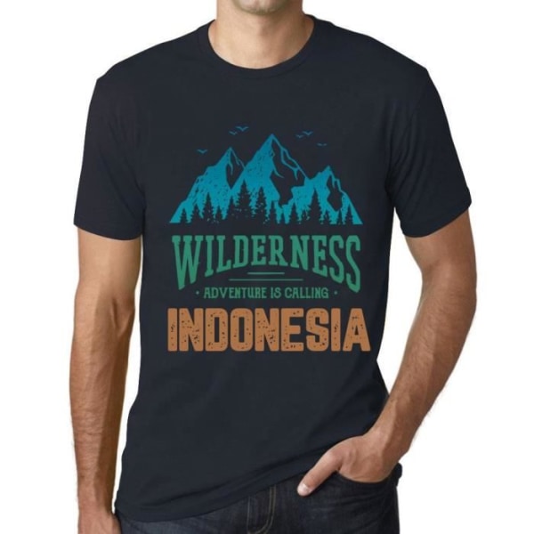 Wild Nature T-shirt för män Äventyr ringer Indonesien – vildmarken, äventyret kallar Indonesien – vintage T-shirt Marin