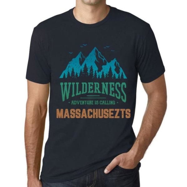T-shirt herr – Wilderness, Adventure is Calling Massachusetts – Vintage T-shirt Marin