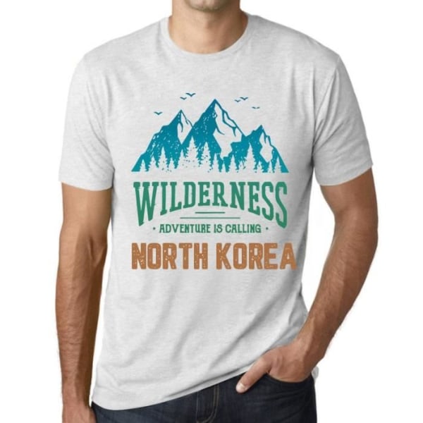 T-shirt herr – Vildmarken, äventyret kallar Nordkorea – Vintage vit T-shirt Ljungvit
