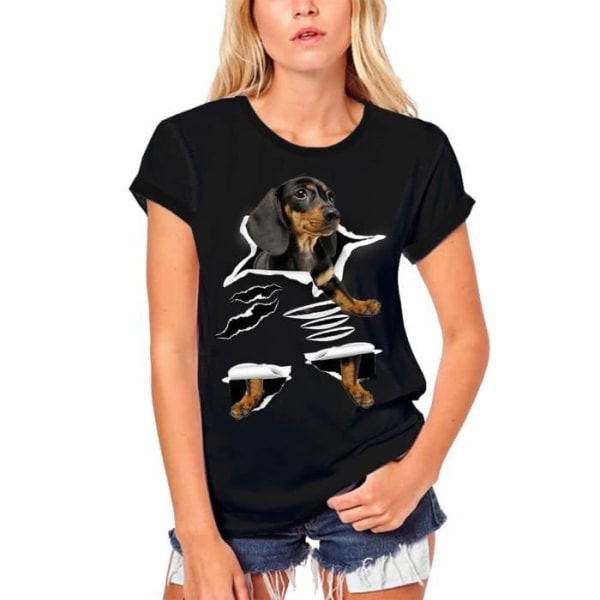 Ekologisk tax hund T-shirt för kvinnor – Tax Dog – Vintage svart T-shirt djup svart