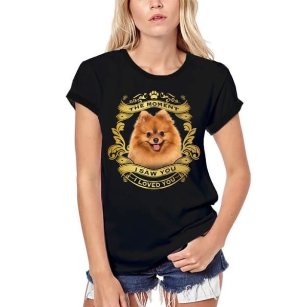 Ekologisk Pomeranian Dog T-shirt för kvinnor - Moment I Saw You I Loved You Valp – Pomeranian Dog - Moment I Saw You I Loved You Valp – djup svart