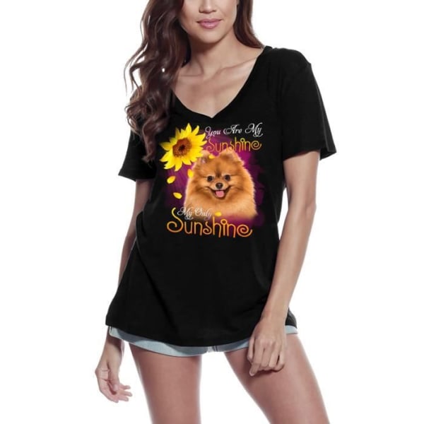 T-shirt med v-ringad dam You Are My Sunshine - Pomeranian Dog Lover – You Are My Sunshine - Pomeranian Dog Lover – djup svart