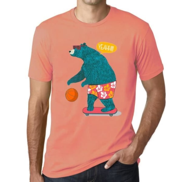 Strandskateboard för män Basketball Bear T-shirt – Beach Skateboard Basketball Bear – Vintage T-shirt Aprikos