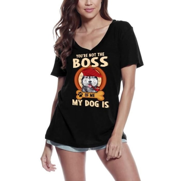 T-shirt med V-ringad dam Söt Husky Dog Lover – Husky Cute Dog Lover – Vintage svart T-shirt djup svart