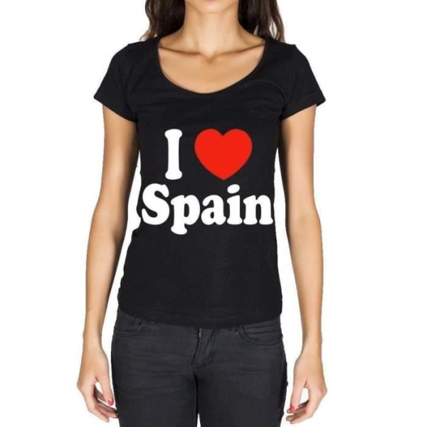 T-shirt Dam - ULTRABASIC - Jag älskar Spanien - 100% Bomull - Korta ärmar - Slimmad passform Vit XL