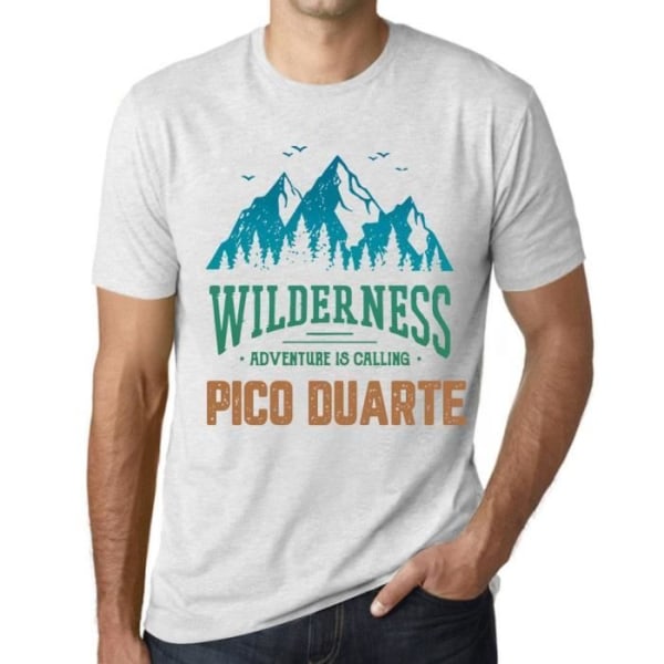 T-shirt herr La Nature Sauvage L'Aventure Calles Pico Duarte – Wilderness, Adventure is Calling Pico Duarte – Vintage T-shirt Ljungvit