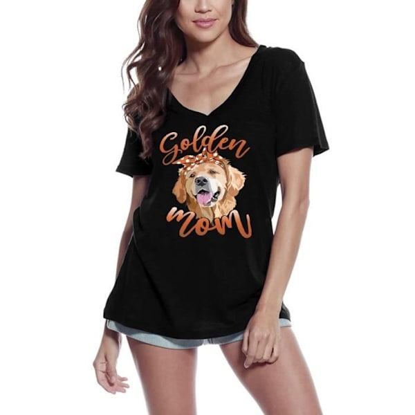 Golden Retriever Dog Mom T-shirt med v-ringad dam – Golden Retriever Mom Dog – Vintage svart T-shirt djup svart jag