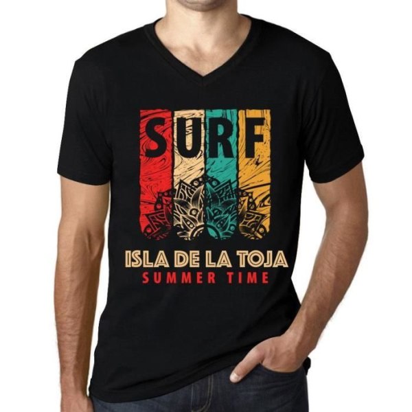 T-shirt med v-ringad herr Summer Surf In Isla De La Toja – Summer Time Surf In Isla De La Toja – Vintage svart T-shirt djup svart