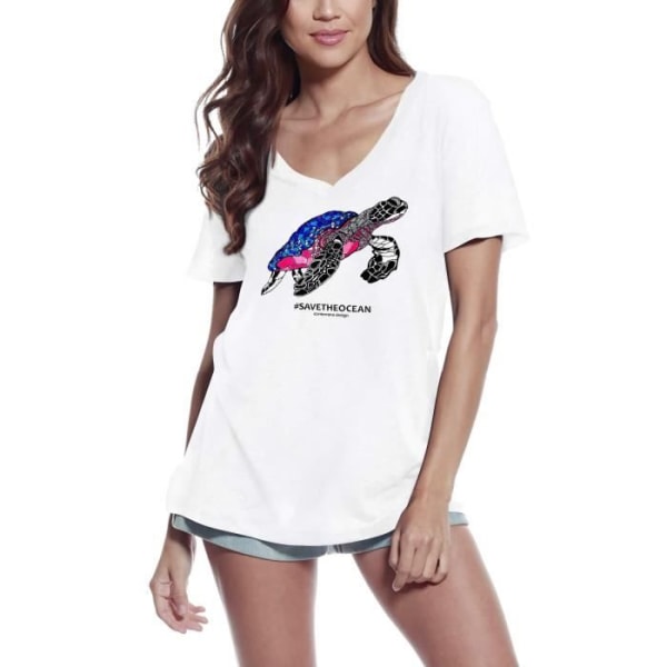 T-shirt med v-ringad dam Ocean Surf Yoga Turtles – Ocean Surf Yoga Turtles – Vintage T-shirt Vit