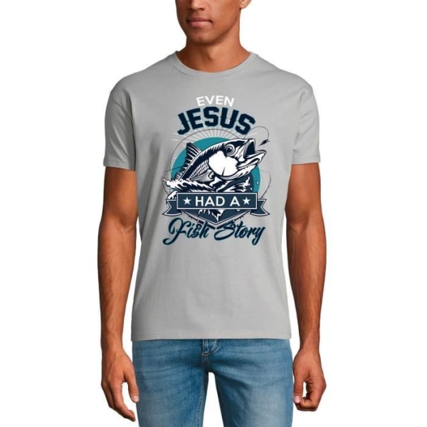 Mens Even Jesus Had A Fish Story Fisherman T-shirt – Even Jesus Had A Fish Story Fisherman – Vintage grå T-shirt rent grått
