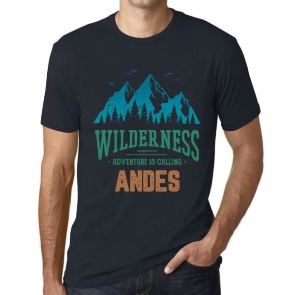 T-shirt herr La Nature Sauvage L'Aventure Calles Les Andes – Wilderness, Adventure is Calling Andes – Vintage T-shirt Marin