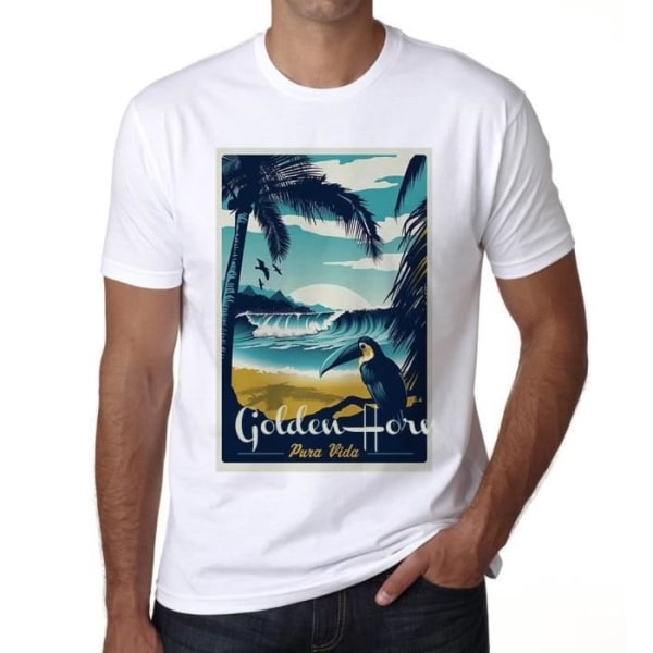 Pura Vida Beach Golden Horn T-shirt för män – Pura Vida Beach Golden Horn – Vintage T-shirt Vit