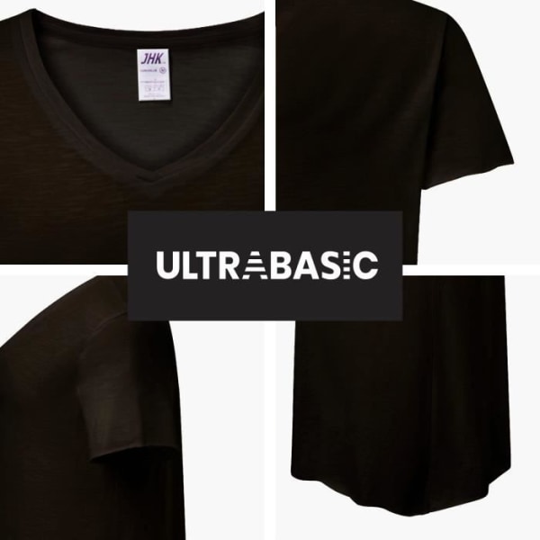 Dam T-shirt med v-ringad röv ner över bröstet Upfitness Slogan T-shirt vintage svart djup svart