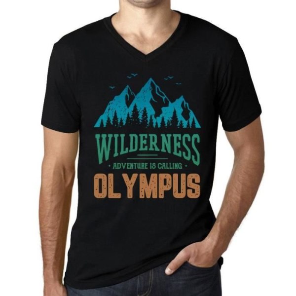 T-shirt med v-ringad herr Wild Nature Adventure Calls Olympus – Wilderness, Adventure is Calling Olympus – Vintage T-shirt djup svart