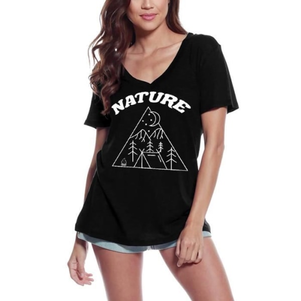 T-shirt med V-ringad dam Nature - The Moon And Stars Vintage T-shirt Svart djup svart XL