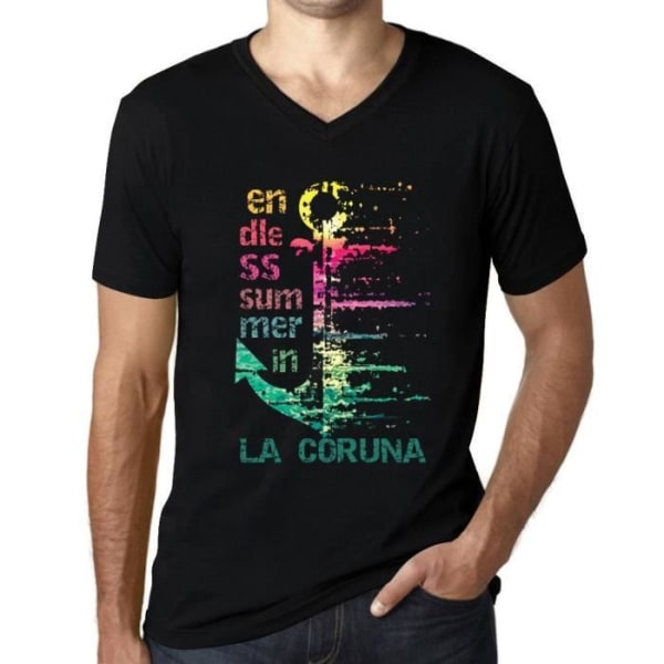 T-shirt med v-ringad herr An Endless Summer In La Coruna – Endless Summer In La Coruna – Vintage svart T-shirt djup svart