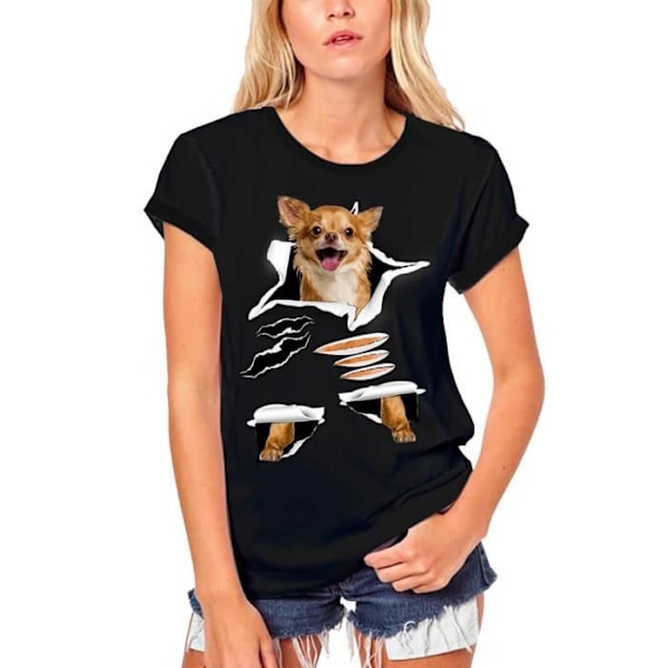 T-shirt Dam - ULTRABASIC - Chihuahua Hund - 100% Ekologisk Bomull - Kortärmad - Rund Hals djup svart S