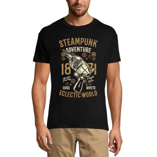 Steampunk Adventure T-shirt för män – Ecletic World – Steampunk Adventure – Ecletic World – Vintage svart T-shirt djup svart