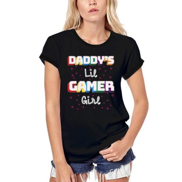 Ekologisk T-shirt dam Daddy's Little Gamer Girl - Roliga TV-spel – Daddy's Lil Gamer Girl - TV-spel Roliga - T-shirt djup svart