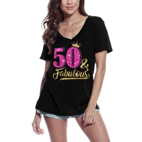 T-shirt med v-ringad dam 50 And Fabulous - Skjorta i 50 år Novelty – 50 And Fabulous - Skjorta för 50ths Novelty – 50 Ans djup svart