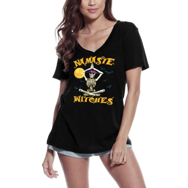 T-shirt med v-ringad dam Namaste Witches Yoga Peace – Namaste Witches Yoga Peace – Vintage svart T-shirt djup svart