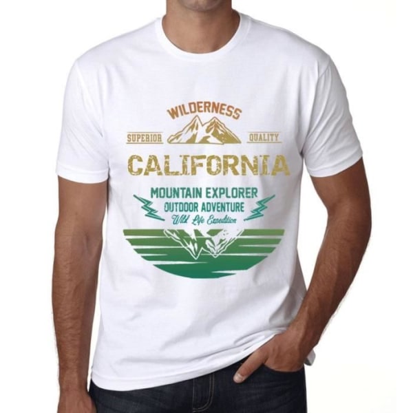 T-shirt herr Utomhusäventyr Wild Nature Mountain Explorer California – Outdoor Adventure, Wilderness, Mountain Vit