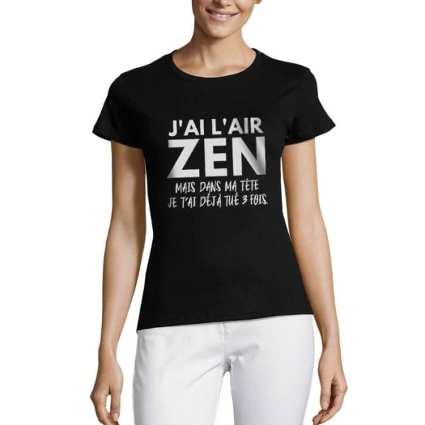 T-shirt med rund hals för kvinnor Jag ser zen men i mitt huvud Vintage svart T-shirt djup svart